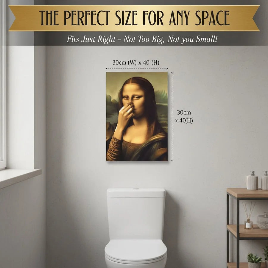 🚽 Mona Lisa trzymająca nos — humorystyczny obraz na płótnie do łazienki