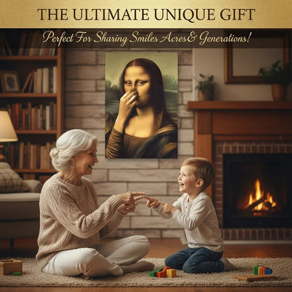 🚽 Mona Lisa trzymająca nos — humorystyczny obraz na płótnie do łazienki