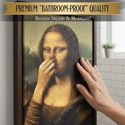 🚽 Mona Lisa trzymająca nos — humorystyczny obraz na płótnie do łazienki